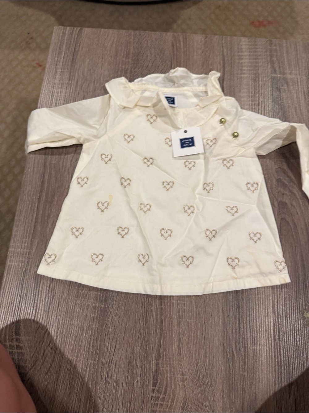 Janie and Jack Cream Top with Gold Heart Embroidery